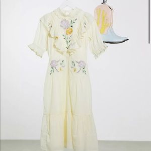 Reclaimed Vintage Inspired high neck midi dress with embroidery